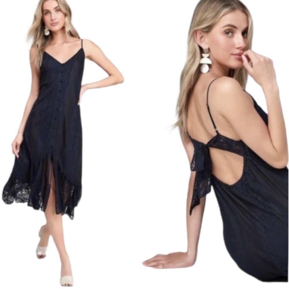 Lulus lace open tie back dress Zahira Midi Dress